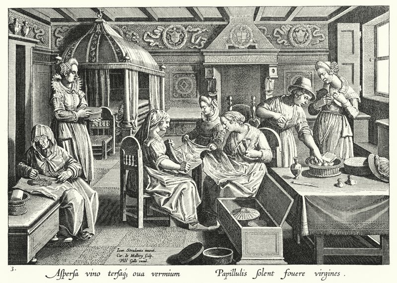 Håndtering af æg fra silkeorme (gravering) af Jan van der Straet