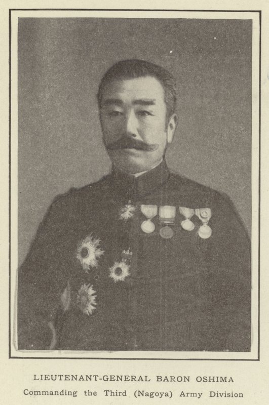 Generalløjtnant Baron Oshima, der leder den tredje (Nagoya) Army Division af Japanese Photographer