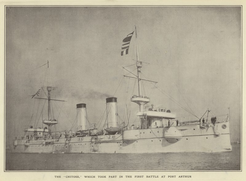 Chitose, som deltog i det første slag ved Port Arthur af Japanese Photographer