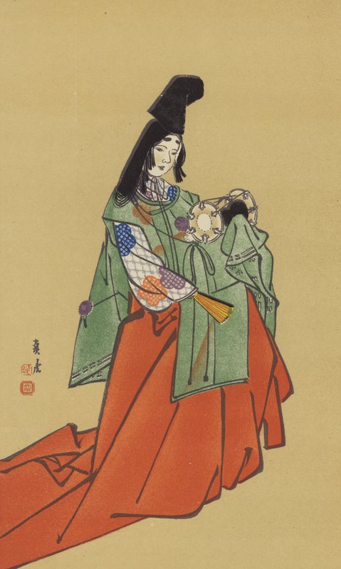 En Shirabyoshi, i Kamakura-regeringens tidsalder (chromolitho) af Japanese School