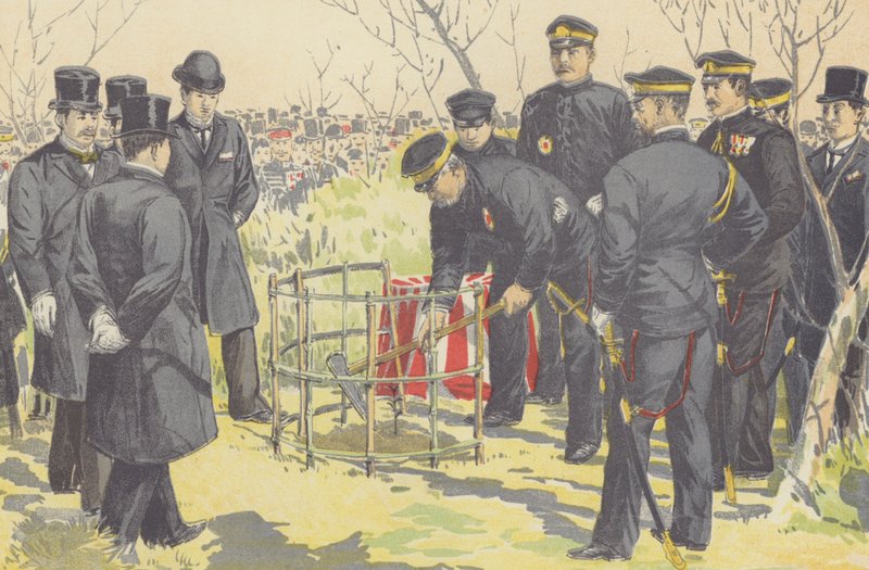 Admiral Togo planter sig en laurbær til souvenir fra fejringen af Port Arthurs fald (chromolitho) af Japanese School