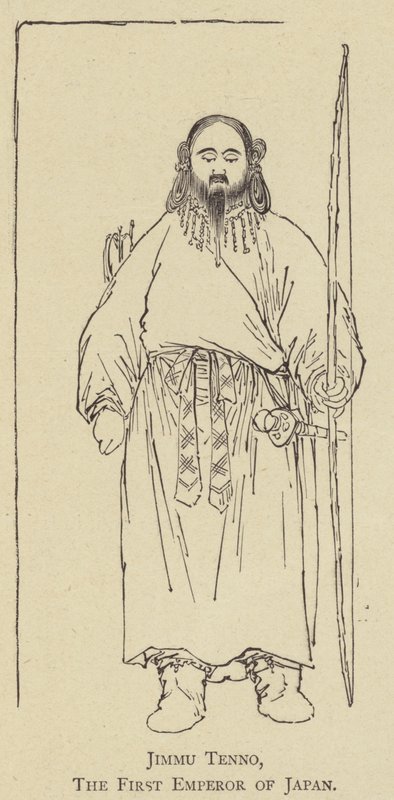 Jimmu Tenno, den første kejser af Japan (litho) af Japanese School