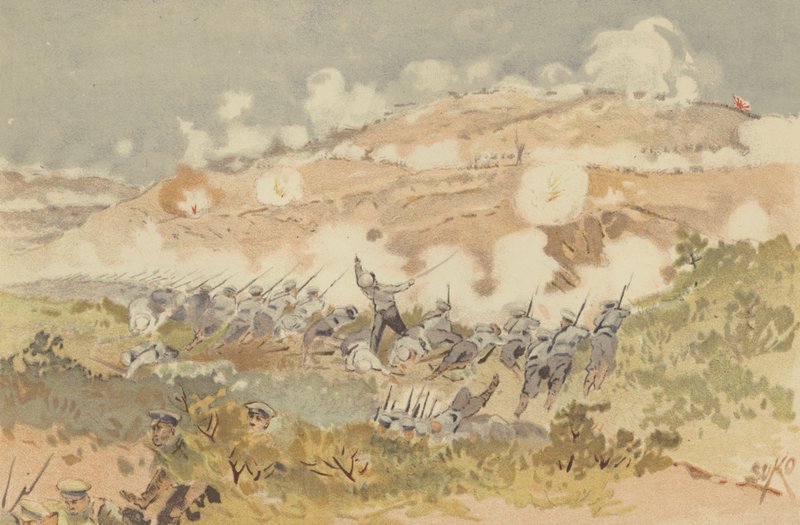 Russisk modangreb på vores position ved Chien-shan (chromolitho) af Japanese School