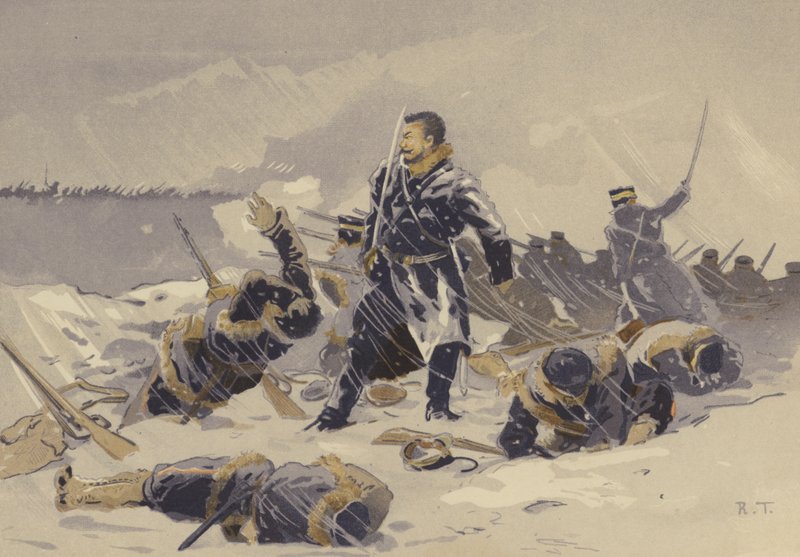Slaget ved Hei-kou-tai i sneen (chromolitho) af Japanese School