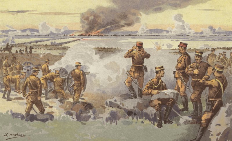 Bombardementet af Liao-yang af vores artilleri (chromolitho) af Japanese School