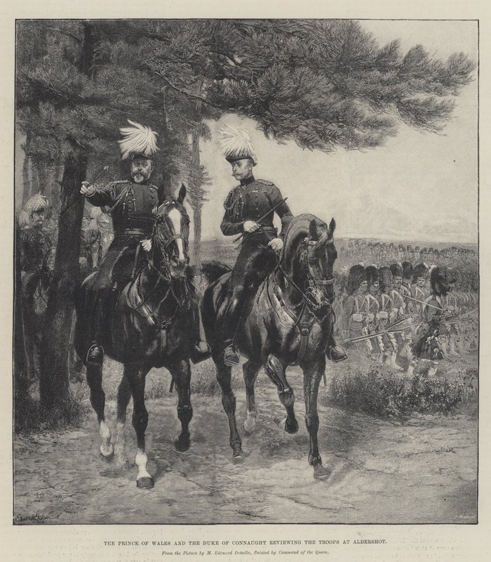 Prinsen af Wales og hertugen af Connaught gennemgår tropperne i Aldershot af Jean Baptiste Edouard Detaille