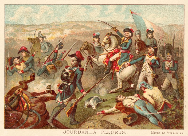 General Jourdan i slaget ved Fleurus, 1794 (chromolitho) af Jean Baptiste Mauzaisse