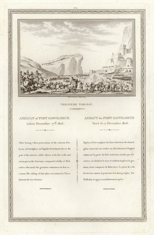 Angreb på Fort Gawilghur, taget 17. december 1803 af Jean Duplessi-Bertaux