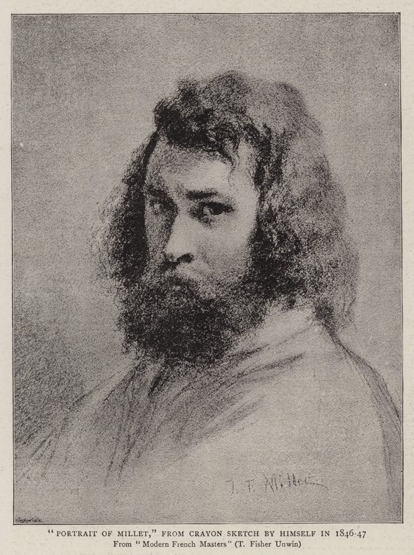 Portræt af Hirse, fra Crayon Sketch af ham selv i 1846-47 af Jean Francois I Millet