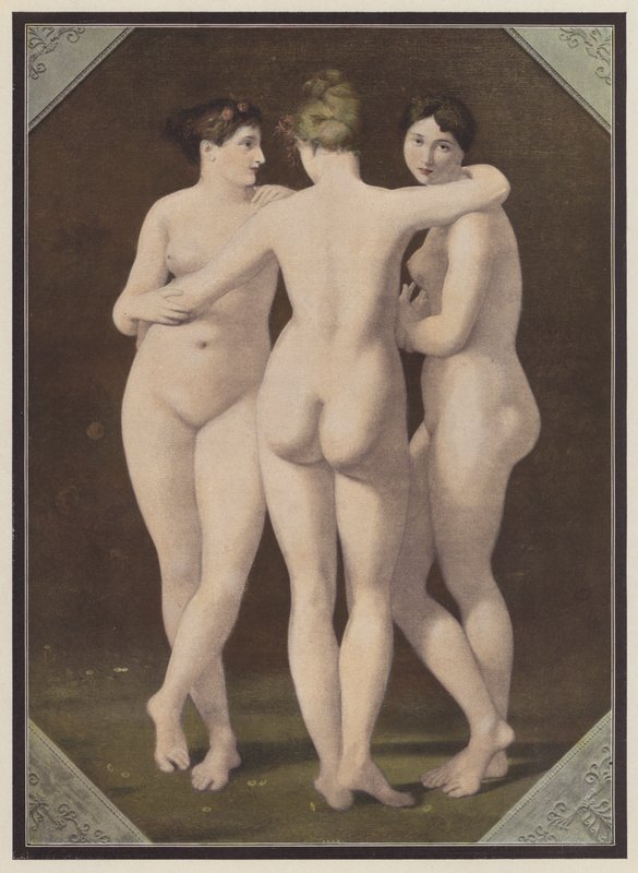 De tre nåder (farve litho) af Jean Baptiste (after) Regnault
