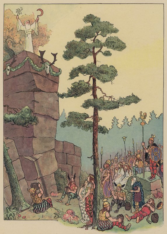 Druider fejrer en festival ved Maennelstein, Alsace (farve litho) af Jean Jacques Waltz