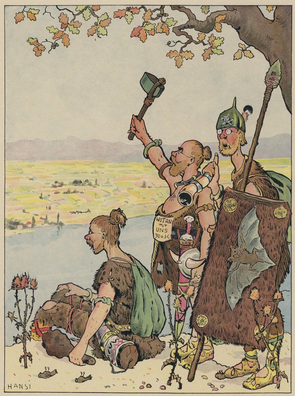 Tyskerne ser mod Alsace fra den fjerneste bred af Rhinen (farve litho) af Jean Jacques Waltz