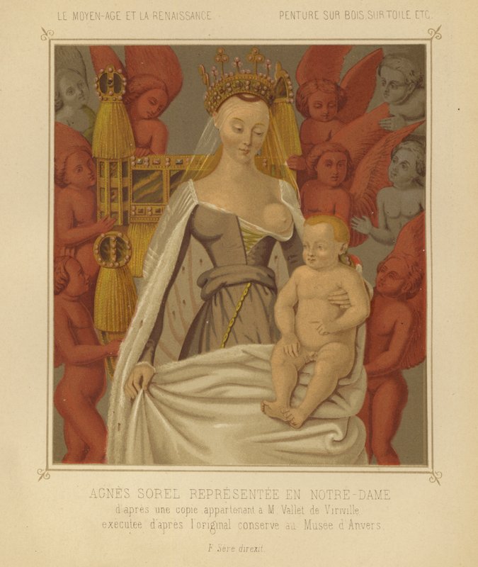 Agnes Sorel som Madonna Lactans (chromolitho) af Jean (after) Fouquet