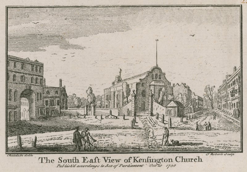 Den sydøstlige udsigt over Kensington Church af Jean Baptiste Claude Chatelain