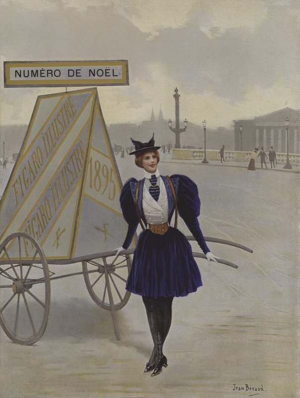 La Reclame de lAvenir (Fremtidens reklame). Forsideillustration fra Le Figaro Illustre, december 1895 af Jean Beraud