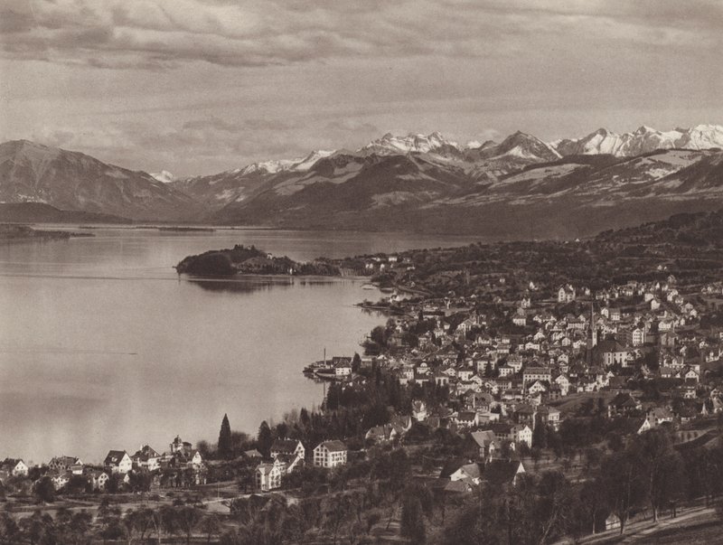 Schweiz: Zürich-søen, Horgen, Au og Alperne (s/h-billede) af Jean Gaberell