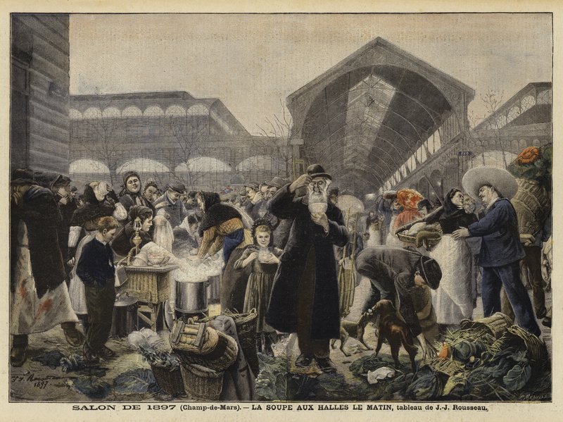 Suppebod på Les Halles-markedet om morgenen af Jean Jacques Rousseau