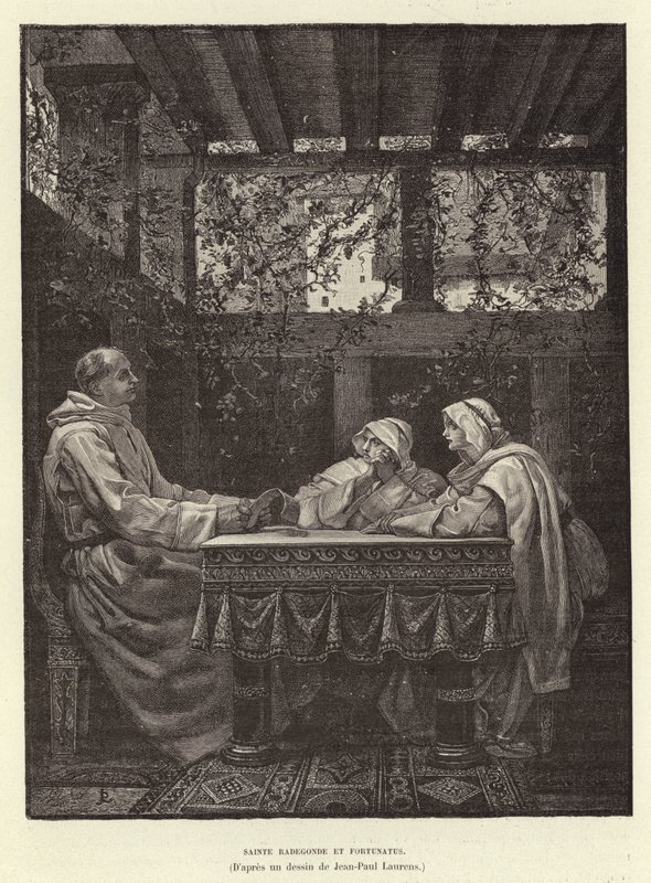 Sainte Radegonde og Fortunatus Sankt Radegund og digteren Venentius Fortunatus, 6. århundrede (stik) af Jean Louis Hamon