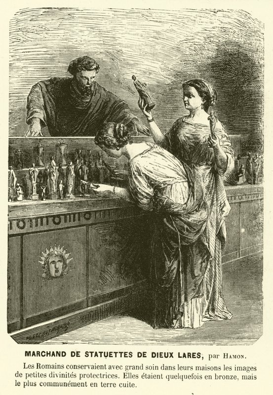 Sælger af statuetter af Lares, gamle romerske skytsguder (gravering) af Jean Louis Hamon
