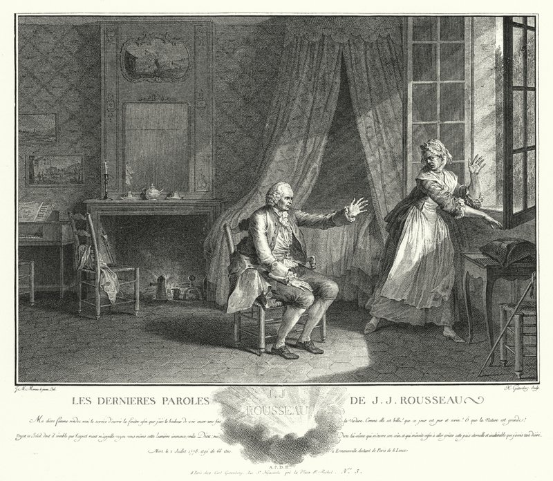 Jean-Jacques Rousseaus sidste ord (gravering) af Jean Michel the Younger Moreau