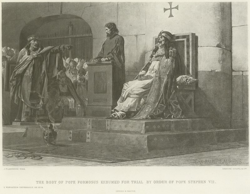 Liget af pave Formosus gravet op til retssag efter ordre fra pave Stephen VII (dybtryk) af Jean Paul Laurens