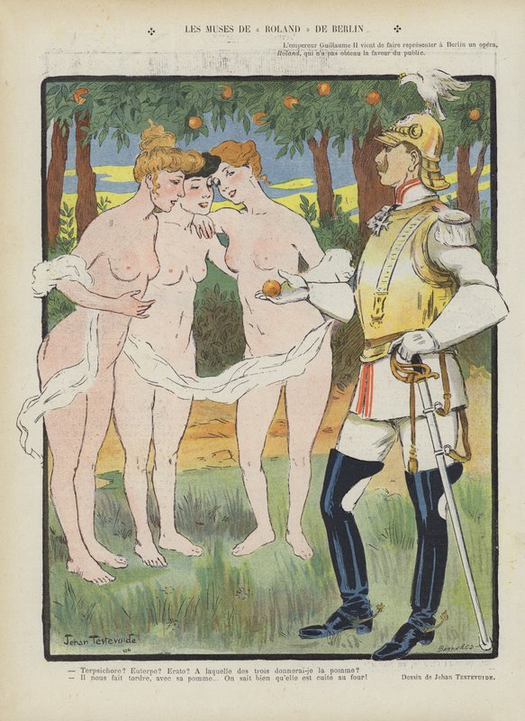 Muserne fra Roland af Berlin. Illustration til Le Rire af Jehan Testevuide