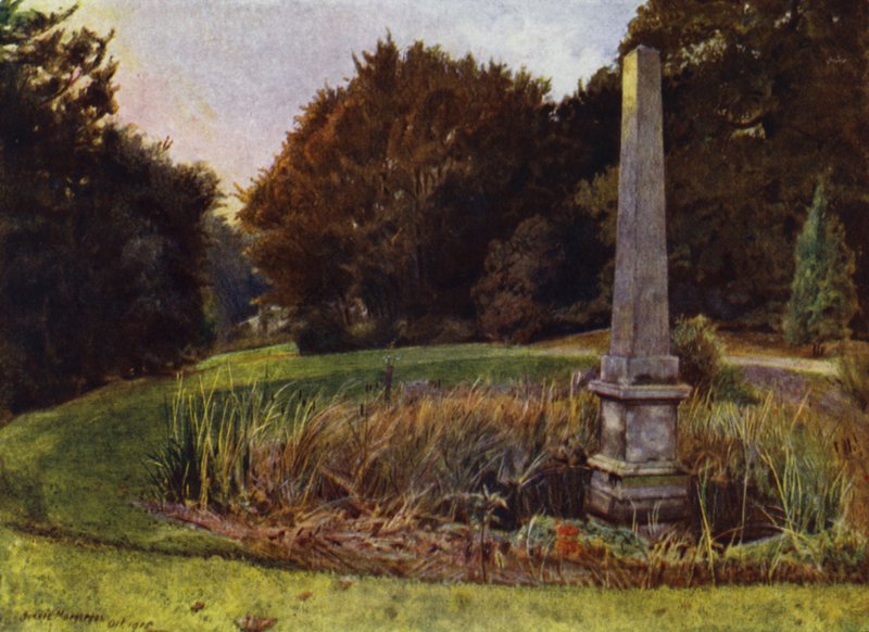 Chiswick House, Obelisken i poolen (farve litho) af Jessie MacGregor