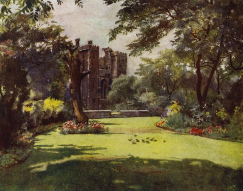 Lambeth, The Palace from the Gardens (farve litho) af Jessie MacGregor