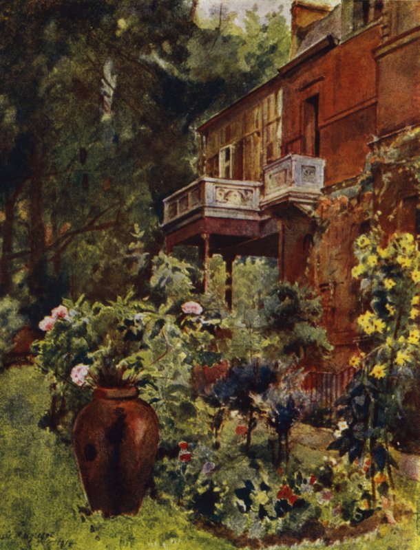 Leighton House, The Studio Balcony, fra Garden (farve litho) af Jessie MacGregor