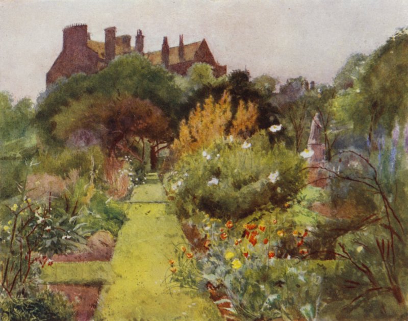 Physicke Garden, Chelsea, View of Garden (farve litho) af Jessie MacGregor