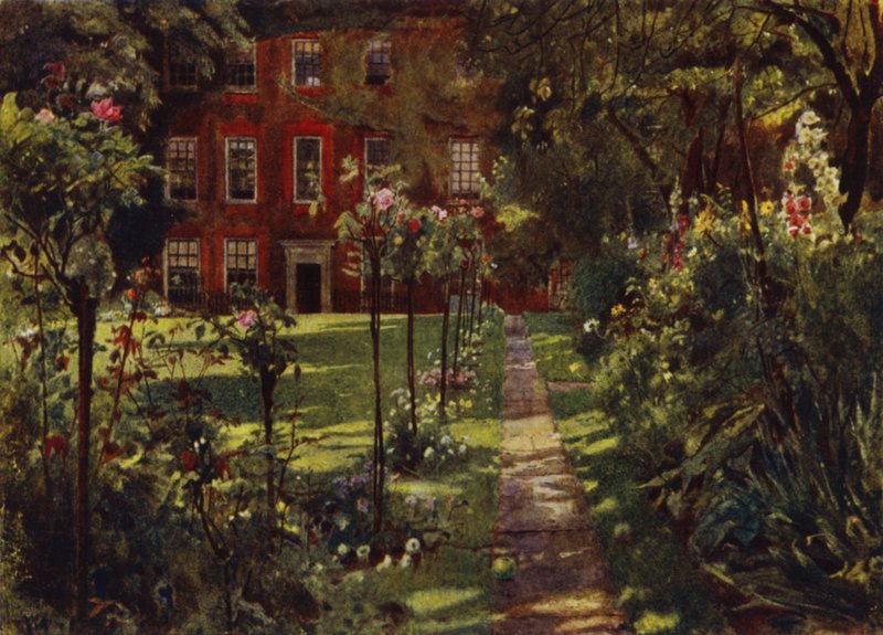 Walpole House, udsigt over hus og have (farve litho) af Jessie MacGregor