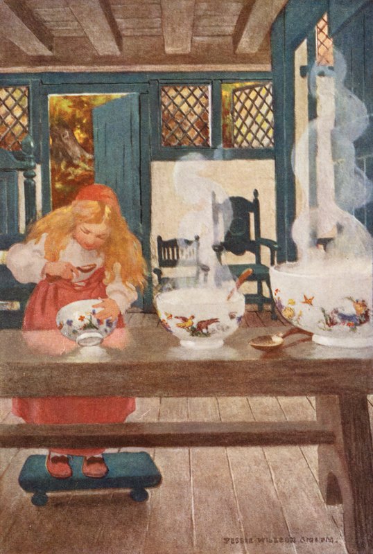 Guldlok eller de tre bjørne (farvelitografi) af Jessie Willcox Smith