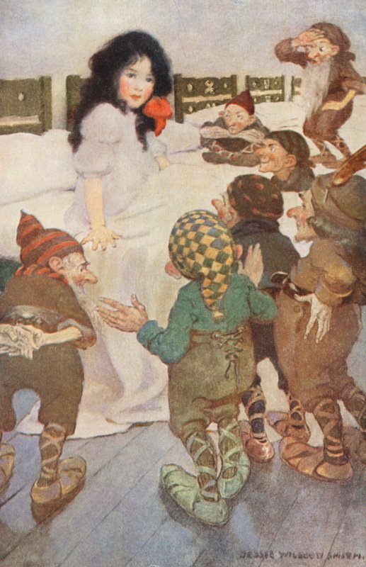 Snowdrop and the Seven Little Dwarfs (farvelitografi) af Jessie Willcox Smith