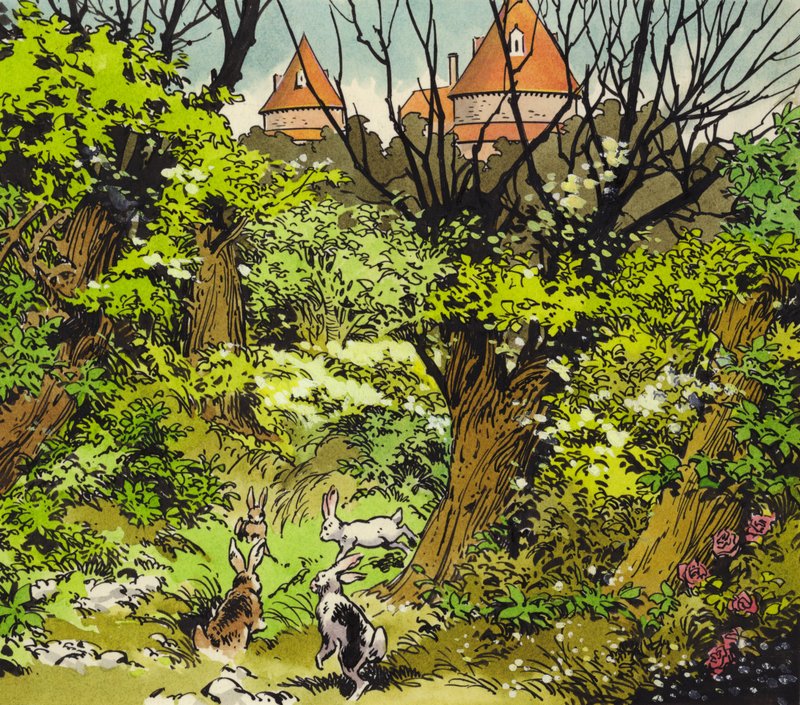 Eventyrslot (gouache på papir) af Jesus Blasco