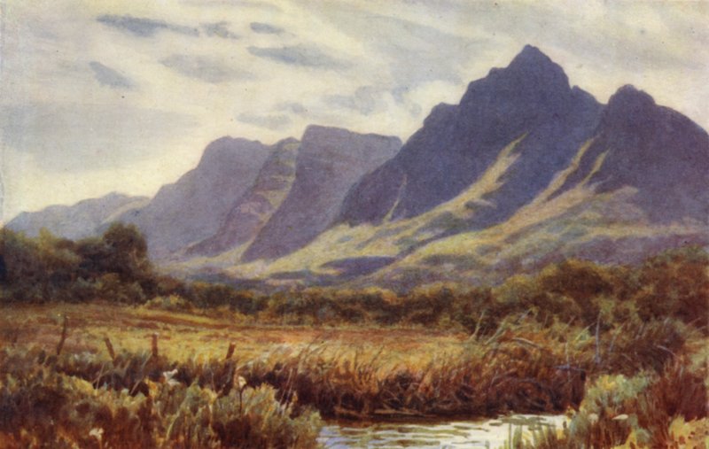Cape Peninsula, Sydafrika: Taffelbjerget fra Cape Flats (farve litho) af Joaquin Xaudaru y Echau