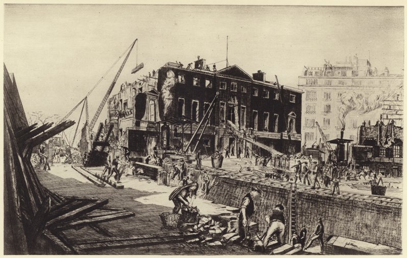 Nedrivning af Devonshire House (litho) af Job Nixon