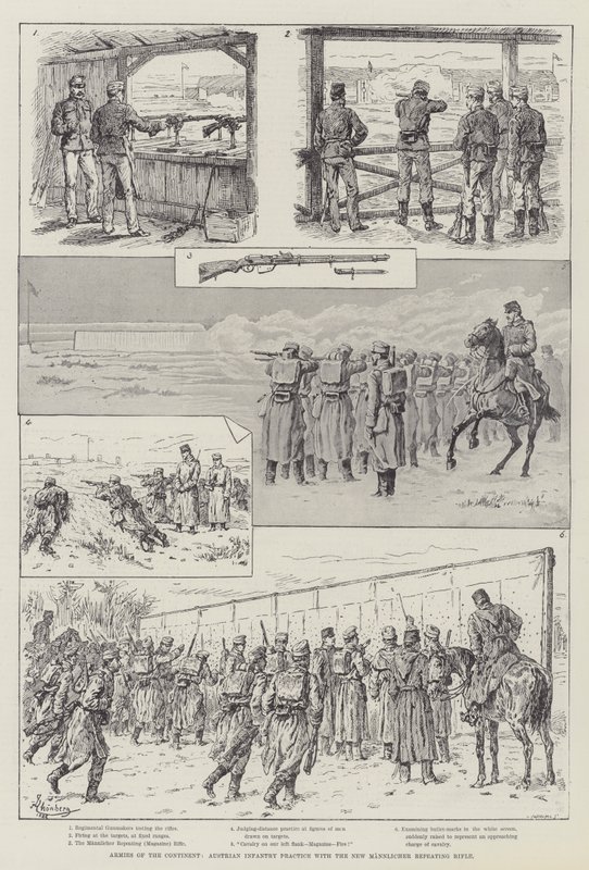 Kontinentets hære, østrigsk infanteriøvelse med den nye Mannlicher-gentagelsesrifle af Johann Nepomuk Schonberg