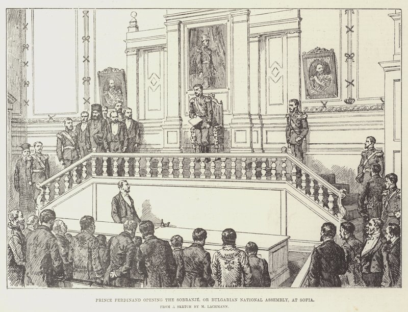 Prins Ferdinand åbner Sobranje, eller den bulgarske nationalforsamling, i Sofia af Johann Nepomuk Schonberg