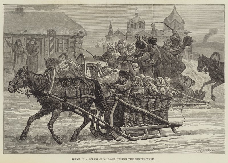 Scene i en sibirisk landsby i løbet af smørugen af Johann Nepomuk Schonberg
