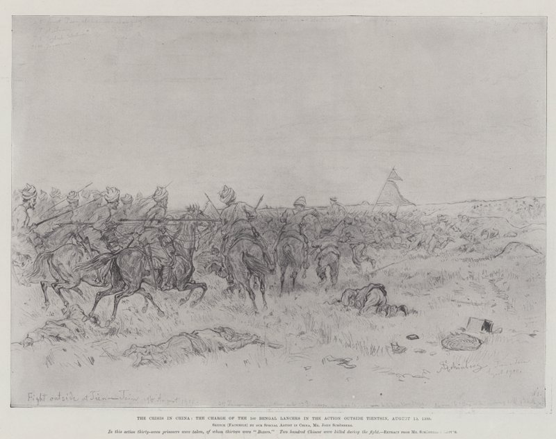 Krisen i Kina, angrebet af 1. bengalske lancierkorps i kampen uden for Tientsin, 19. august 1900 af Johann Nepomuk Schonberg