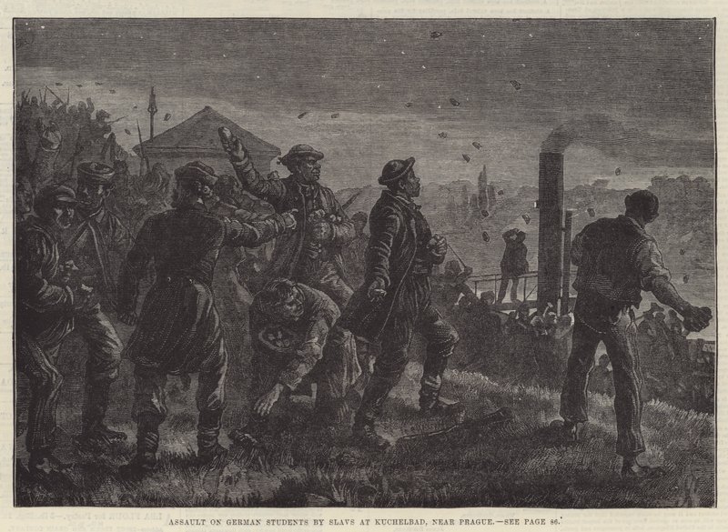 Slavernes overfald på tyske studerende i Kuchelbad nær Prag (gravering) af Johann Nepomuk (after) Schonberg
