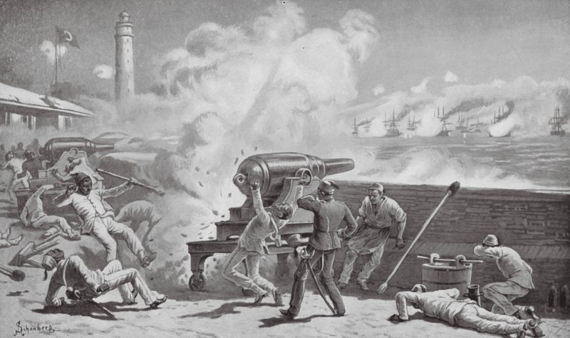 Bombardementet af Alexandria (litografi) af Johann Nepomuk (after) Schonberg
