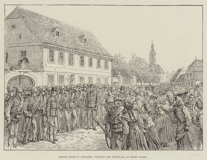 Arbejderoptøjer i Ungarn, uden for rådhuset i Bekescsaba af Johann Nepomuk Schonberg