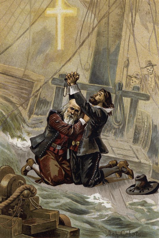 Illustration til Den flyvende hollænder eller Der Fliegende Hollander (farve litho) af Johannes (after) Gehrts