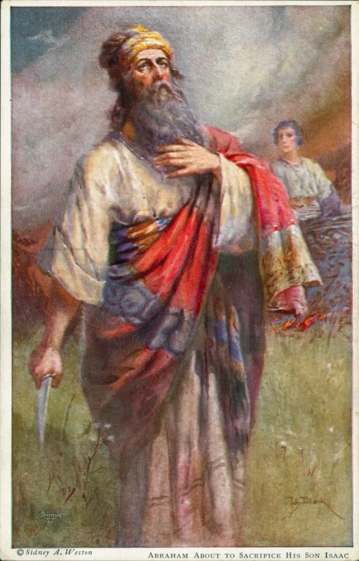 Abraham skal til at ofre sin søn Isak (farvelitografi) af Johannes Adolf Tillack