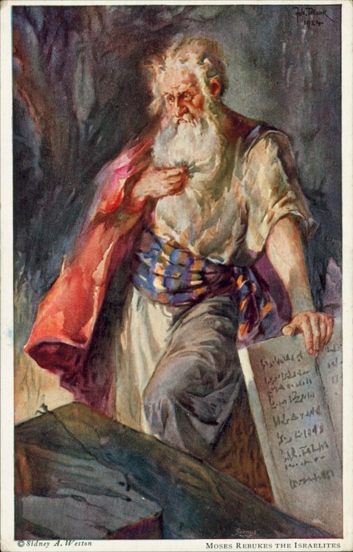 Moses irettesætter israelitterne (farvelitografi) af Johannes Adolf Tillack