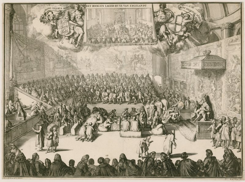 En session i Underhuset med George II på tronen af Johannes and Mortier, Cornelis Covens