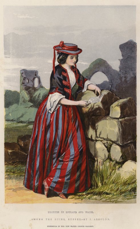 Skønheder i England og Wales, blandt ruinerne, Sussex (chromolitho) af John Absolon