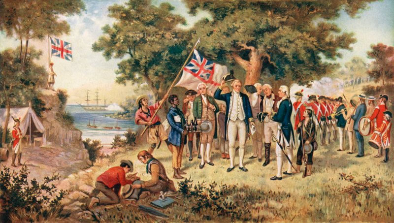 Kaptajn Cook tager det australske kontinent i besiddelse på vegne af den britiske krone, 1770 af John Alexander after Gilfillan