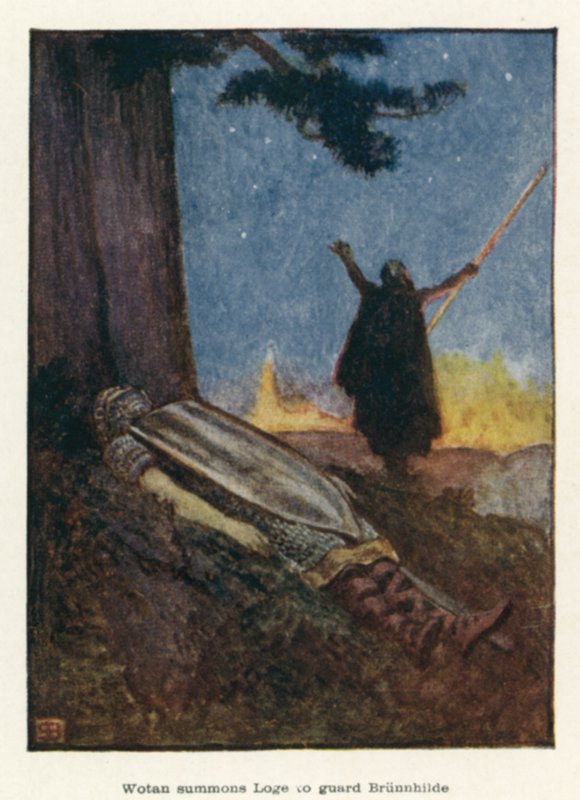 Wotan indkalder Loge til at vogte Brunnhilde af John Byam Liston Shaw